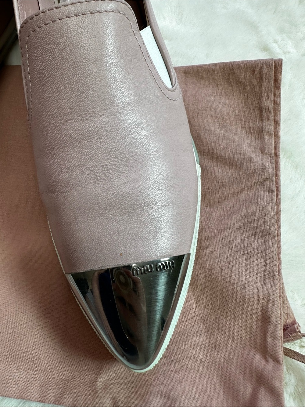 Miu Miu Blush Leather Loafers with Silver Toe-used - Picture 12 of 14